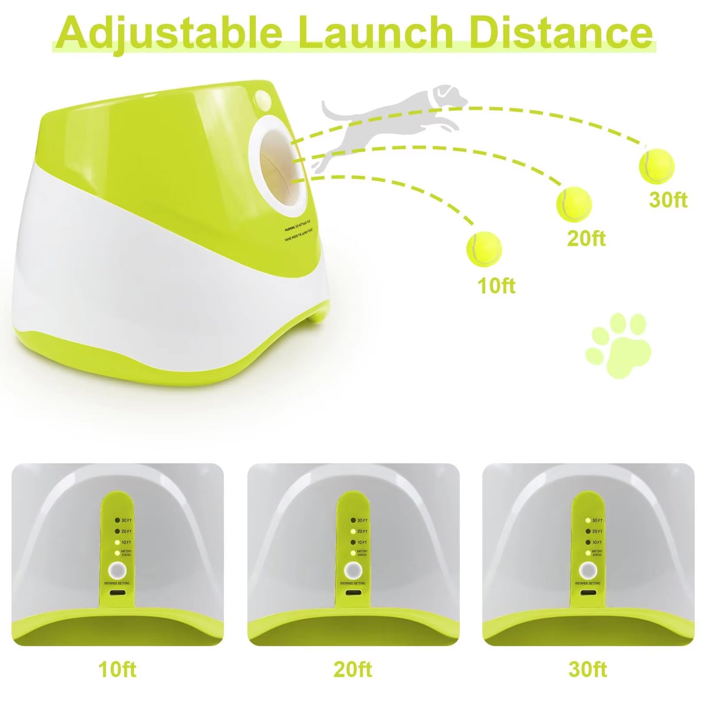 Dog Ball Launcher with Adjustable Distance and 3 Interactive Tennis Balls for Indoor and Outdoor Play